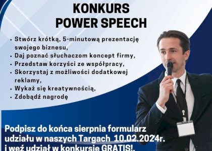 Konkurs Power Speech dla wystawców Bussines Idea Targi Pomysłów na Biznes w Krakowie